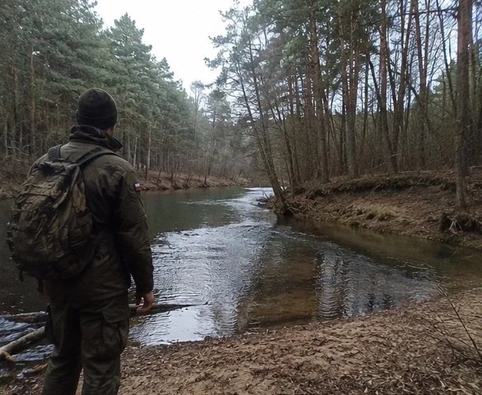 Szałas survivalowy w lesie